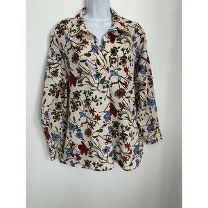 Zara Basic Ivory Floral Print Long Sleeve Oversized Peasant Top  Small C…